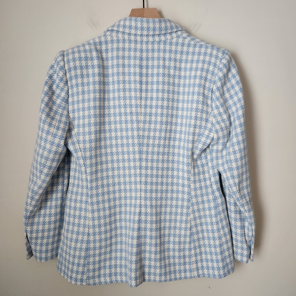 Zara | Double Breasted Houndstooth Blue & White Blazer - Size XL - Picture 6 of 12